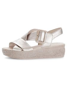 Gabor Skórzane sandały w kolorze beżowym na koturnie rozmiar: 40,5. Brązowe sandały Gabor, bez wzorów, z otwartym noskiem, bez obcasa, na koturnie, bez zapięcia. Za 171,28 zł.