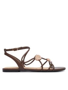 Guess Sandały FLTTAB ELE03 Brązowy. Brązowe sandały Guess, z aplikacjami, ze skóry, bez obcasa, na płaskiej podeszwie, bez zapięcia. Za 444,99 zł.