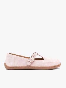 Różowe baleriny barefoot. Czerwone balerinki Ryłko, bez wzorów, ze skóry, z okrągłym noskiem, bez obcasa, na płaskiej podeszwie, bez zapięcia. Za 399,99 zł.