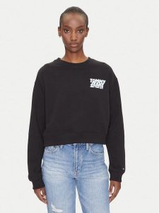 Tommy Jeans Bluza DW0DW21345 Czarny Relaxed Fit. Czarne bluzy Tommy Jeans, m, bez wzorów, z bawełny, bez kaptura. Za 219,99 zł.