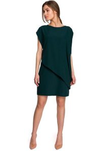 Krótka Dwuwarstwowa Sukienka - Zielona. Zielone sukienki MOE, l, bez wzorów, z elastanu, wizytowe, bez kołnierzyka, bez ramiączek, mini. Za 324,90 zł.