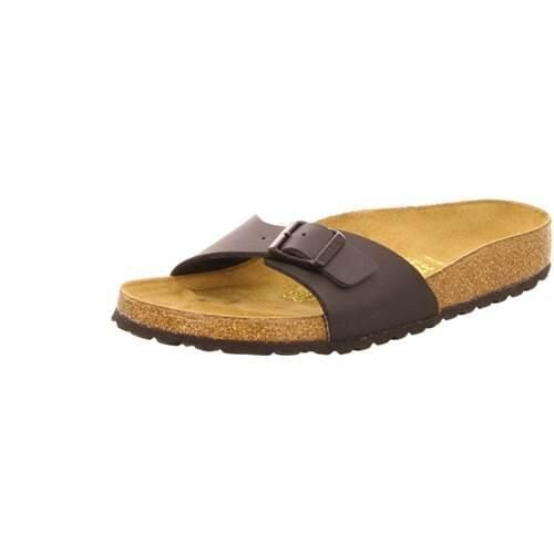 Klapki damskie Birkenstock 040793. Brązowe klapki Birkenstock, bez wzorów, z materiału, bez obcasa. Za 338,36 zł.