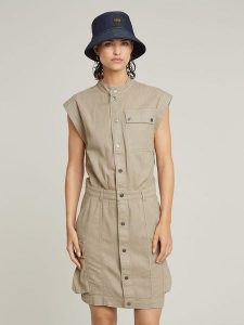G-Star Sukienka w kolorze beżowym rozmiar: XS. Brązowe sukienki G-Star, xs, bez wzorów, z bawełny, retro, bez kołnierzyka, bez ramiączek, mini. Za 282,99 zł.