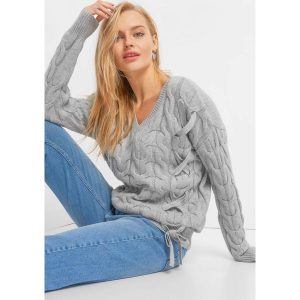 Sweter z warkoczami i wiązaniem. Swetry klasyczne marki Orsay. W wyprzedaży za 85,00 zł.