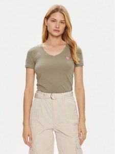 Guess T-Shirt W2YI45 J1314 Zielony Slim Fit. Zielone t-shirty Guess, l, z aplikacjami, z bawełny, bez kołnierzyka, bez ramiączek. Za 129,99 zł.