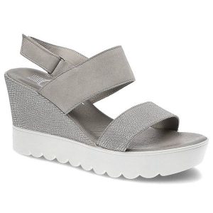Szare Sandały Lemar Wygodne Buty Na Koturnie. Szare sandały Lemar, bez wzorów, ze skóry, bez obcasa, na koturnie, bez zapięcia. Za 139,00 zł.