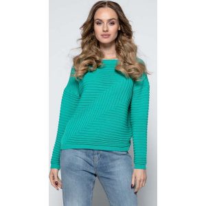 Lekki Zielony Sweter w Łódkę z Geometrycznym Splotem. Piżamy marki Molly.pl. Za 119,90 zł.