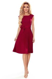 Elegancka Sukienka z Plisowanym Dołem - Bordowa. Czerwone sukienki NUMOCO, l, bez wzorów, z elastanu, eleganckie, bez kołnierzyka, bez ramiączek, plisowane. Za 291,90 zł.