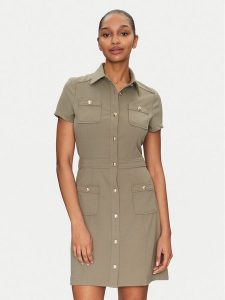 Guess Sukienka koszulowa W5GK70 KCBO2 Khaki Regular Fit. Brązowe kombinezony Guess, s, z aplikacjami, z syntetyku, bez kołnierzyka, bez ramiączek, koszulowe. Za 359,99 zł.