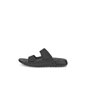 Kobiece klapki na koturnie Ecco Cozmo Strap. Czarne klapki ecco, bez wzorów, z materiału, bez obcasa, na koturnie. Za 422,60 zł.
