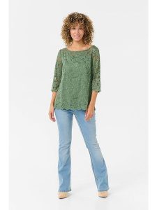 Cream Bluzka w kolorze zielonym rozmiar: XL. Zielone bluzki Cream, xl, bez wzorów, z koronki, bez kołnierzyka, bez ramiączek. Za 136,13 zł.
