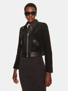 Sisley Kurtka z imitacji skóry 262TLN04J Czarny Regular Fit. Czarne kurtki Sisley, bez wzorów, ze skóry, bez kaptura. Za 479,99 zł.