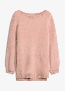 Długi sweter z szenili. Czerwone długie swetry bonprix, z materiału, bez kołnierzyka. Za 99,99 zł.