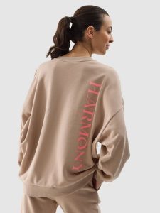 4F Bluza dresowa oversize nierozpinana bez kaptura damska - beżowa L. Brązowe bluzy 4f, l, bez wzorów, z bawełny, bez kaptura. W wyprzedaży za 79,99 zł.
