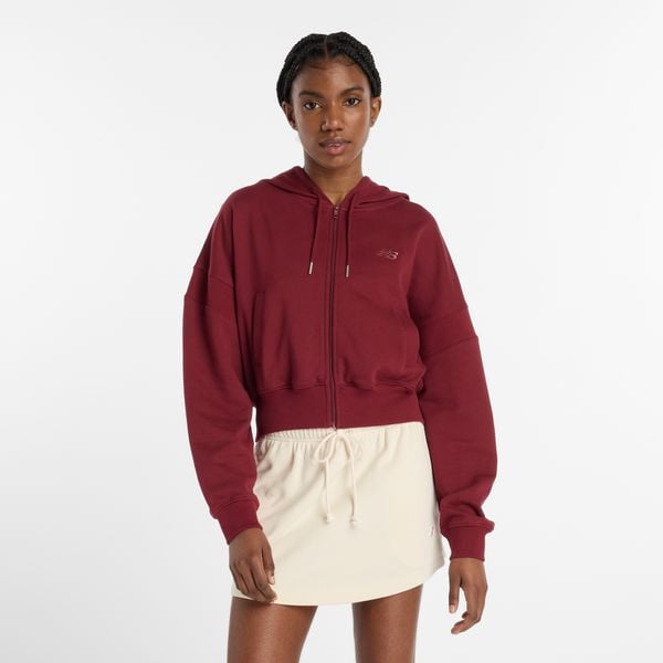 Bluza damska New Balance WJ51506MHB – bordowa. Czerwone bluzy New Balance, s, bez wzorów, z bawełny, z kapturem. Za 399,99 zł.