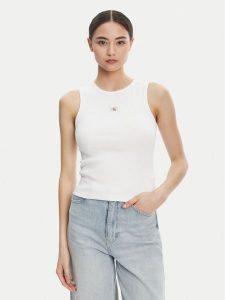 Calvin Klein Jeans Top LV047C201G Biały Slim Fit. Białe topy Calvin Klein Jeans, m, bez wzorów, z bawełny, bez kołnierzyka, bez ramiączek. Za 99,99 zł.