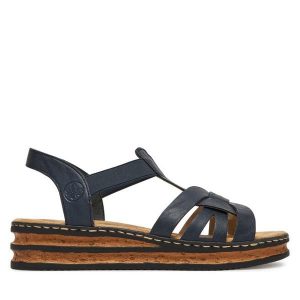 Sandały Rieker. Niebieskie sandały Rieker, bez wzorów, bez obcasa, na koturnie, bez zapięcia. Za 299,99 zł.