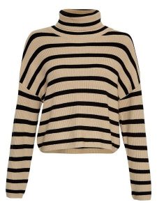 MOSS COPENHAGEN Sweter "Marthea Rachelle" w kolorze beżowo-czarnym rozmiar: M/L. Brązowe golfy Moss Copenhagen, bez wzorów, z wiskozy. Za 105,38 zł.