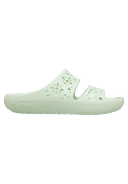 Klapki Dla Dorosłych Crocs Classic Floral Cut Out Sandal. Zielone klapki Crocs, bez wzorów, z materiału, bez obcasa. Za 159,99 zł.