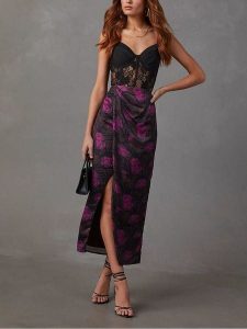 Milan Kiss Spódnica w kolorze czarno-fioletowym rozmiar: XL. Różowe spódnice Milan Kiss, na co dzień, xl, bez wzorów, midi. Za 113,99 zł.