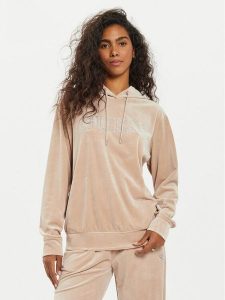Guess Bluza V4RQ25 KBXI2 Beżowy Regular Fit. Brązowe bluzy Guess, xs, z aplikacjami, z syntetyku, bez kaptura. Za 179,99 zł.