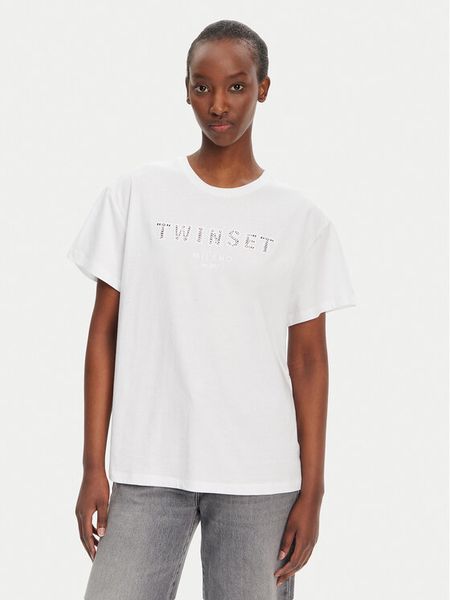 TWINSET T-Shirt 251TT2041 Biały Relaxed Fit. Białe t-shirty Twinset, l, bez wzorów, z bawełny, bez kołnierzyka, bez ramiączek. Za 189,99 zł.