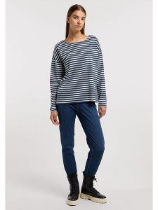 ELBSAND Koszulka "Tooske" w kolorze granatowo-białym rozmiar: XL. Niebieskie bluzki ELBSAND, xl, bez wzorów, bez kołnierzyka, bez ramiączek. Za 118,56 zł.