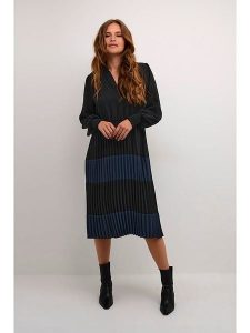 CULTURE Sukienka "Betty" w kolorze granatowo-czarnym rozmiar: S. Czarne sukienki Culture, s, bez wzorów, bez kołnierzyka, bez ramiączek, midi, rozkloszowane. Za 173,99 zł.