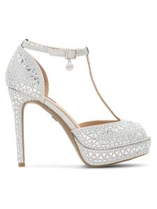 Nine West Sandały NISA SY015-1NW Srebrny. Szare sandały Nine West, bez wzorów, z materiału, bez obcasa, na szpilce, bez zapięcia. Za 149,99 zł.