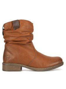 Rieker Botki Z4180-22 Brązowy. Brązowe botki Rieker, bez wzorów, z materiału, bez obcasa, na płaskiej podeszwie, bez zapięcia. Za 359,99 zł.