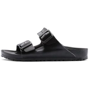 Klapki damskie Birkenstock Arizona W Eva. Czarne klapki Birkenstock, bez wzorów, z materiału, bez obcasa. Za 209,00 zł.