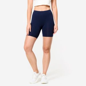 Legginsy krótkie fitness damskie Domyos. Niebieskie legginsy DOMYOS, bez wzorów, z bawełny, krótkie. Za 29,99 zł.