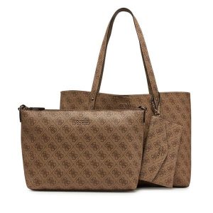 Torebka Guess. Brązowe shopper bag Guess, z aplikacjami, bez dodatków. Za 539,99 zł.