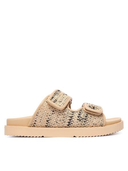 Tommy Hilfiger Klapki Double Strap Raffia FW0FW09122 Beżowy. Brązowe klapki TOMMY HILFIGER, bez wzorów, z syntetyku, bez obcasa. Za 326,99 zł.