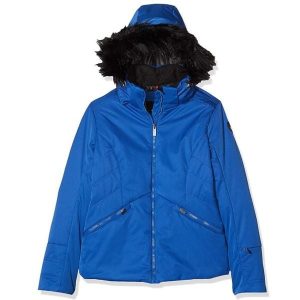 Kurtka narciarska damska Icepeak Ellorre. Niebieskie kurtki Icepeak, na zimę, bez wzorów, z poliesteru, bez kaptura. W wyprzedaży za 321,00 zł.