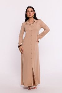 Cappuccino Maxi Sukienka Wiskozowa z Guzikami. Czarne sukienki MOE, l, bez wzorów, z elastanu, bez kołnierzyka, bez ramiączek, maxi. Za 361,90 zł.