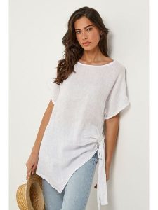 Le Monde du Lin Lniana tunika w kolorze białym rozmiar: 40/42. Białe tuniki Le Monde du Lin, bez wzorów, ze lnu, klasyczne, bez kołnierzyka, bez ramiączek. Za 189,29 zł.