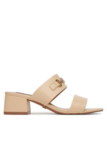 Nine West Klapki 2560-01 Beżowy. Brązowe klapki Nine West, bez wzorów, z materiału, bez obcasa. Za 199,99 zł.