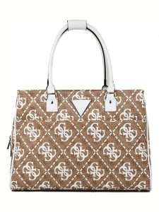 Guess Shopper bag w kolorze jasnobrązowo-białym - 45,4 x 32 x 19 cm rozmiar: onesize. Brązowe shopper bag Guess, z aplikacjami, z materiału, na ramię, bez dodatków. Za 364,56 zł.