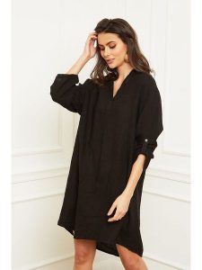 Fleur de Lin Lniana sukienka "Basta" w kolorze czarnym rozmiar: M. Czarne sukienki Fleur de Lin, m, bez wzorów, ze lnu, bez kołnierzyka, bez ramiączek, mini. Za 158,84 zł.