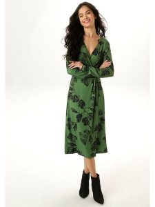 Aniston Sukienka w kolorze zielono-czarnym rozmiar: 38. Czarne sukienki Aniston, bez wzorów, z materiału, bez kołnierzyka, bez ramiączek, midi. Za 95,99 zł.