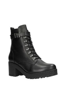 Wojas Skórzane botki w kolorze czarnym rozmiar: 36. Czarne botki Wojas, bez wzorów, ze skóry, bez obcasa, bez zapięcia. Za 383,80 zł.