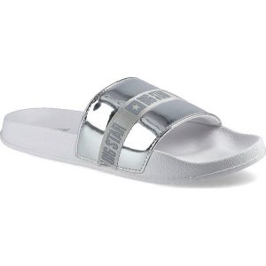Srebrne Klapki Big Star Modne Damskie Buty Na Lato. Szare klapki Big Star, z aplikacjami, z materiału, bez obcasa. Za 53,00 zł.