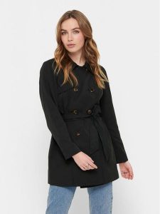 ONLY Trencz 15191821 Czarny Regular Fit. Czarne płaszcze ONLY, xs, bez wzorów, z syntetyku, bez kaptura. Za 249,99 zł.