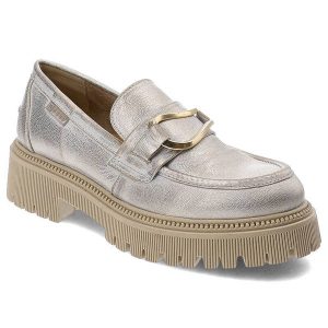 Złote Półbuty Nessi Eleganckie Obuwie Damskie. Żółte półbuty Nessi, bez wzorów, ze skóry, bez obcasa, bez zapięcia. Za 399,99 zł.