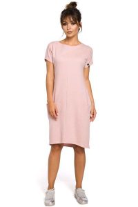 Dresowa Pudrowa Sukienka Mini z Kieszeniami w Szwach. Czerwone sukienki MOE, l, bez wzorów, z bawełny, bez kołnierzyka, bez ramiączek, mini. Za 239,90 zł.