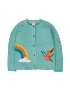 Frugi Kardigan "Colby" w kolorze zielonym rozmiar: 92/98. Zielone kardigany Frugi, z bawełny. Za 140,20 zł.