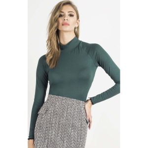 Zielony Golf Basic z Koronkową Wypustką. Zielone golfy Wow Point, bez wzorów, z elastanu. Za 129,90 zł.