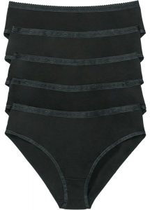 Figi maxi (5 par). Czarne figi bonprix, bez wzorów. Za 72,99 zł.