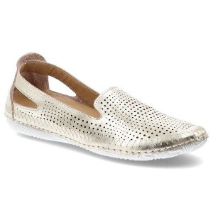 Złote Półbuty Artiker Ażurowe Stylowe Obuwie Damskie. Żółte balerinki ARTIKER, w ażurowe wzory, ze skóry, bez obcasa, bez zapięcia. Za 209,00 zł.